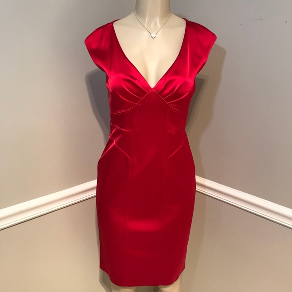 David Meister Dresses & Skirts - DAVID MEISTER Red Satin Sleeveless Dress Size 6